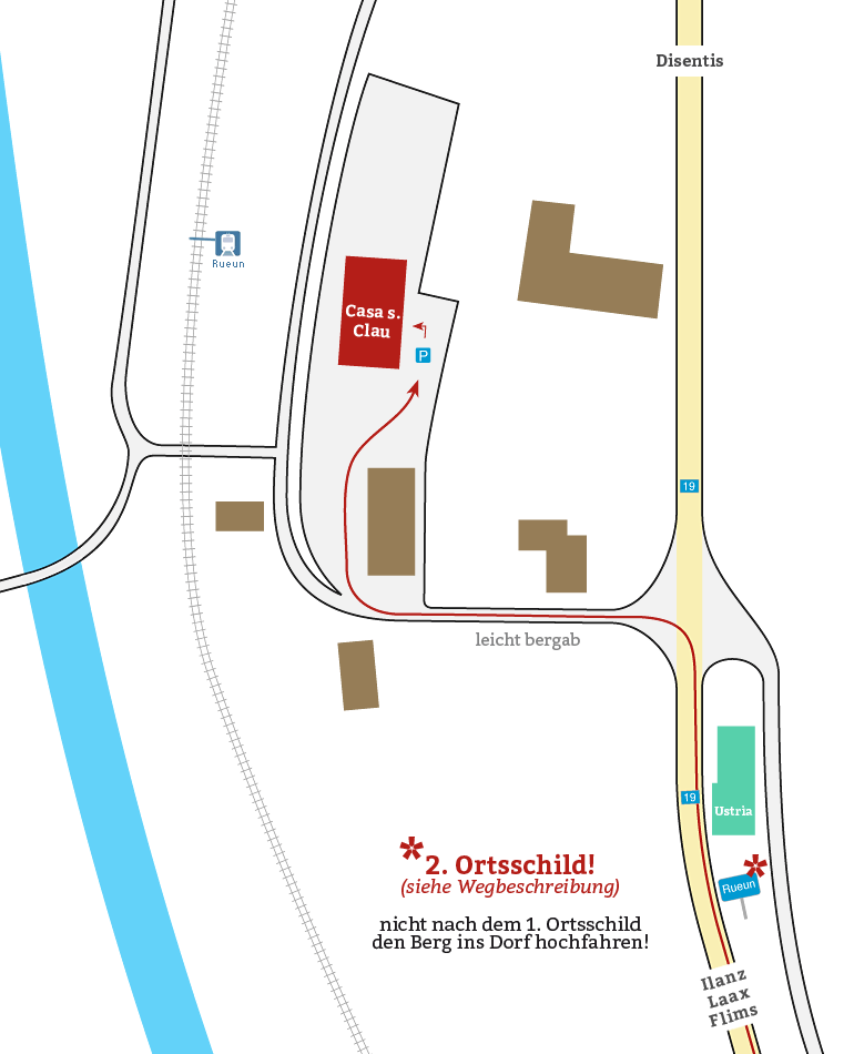 Wegbeschreibung / Anfahrtsplan Camp in Rueun